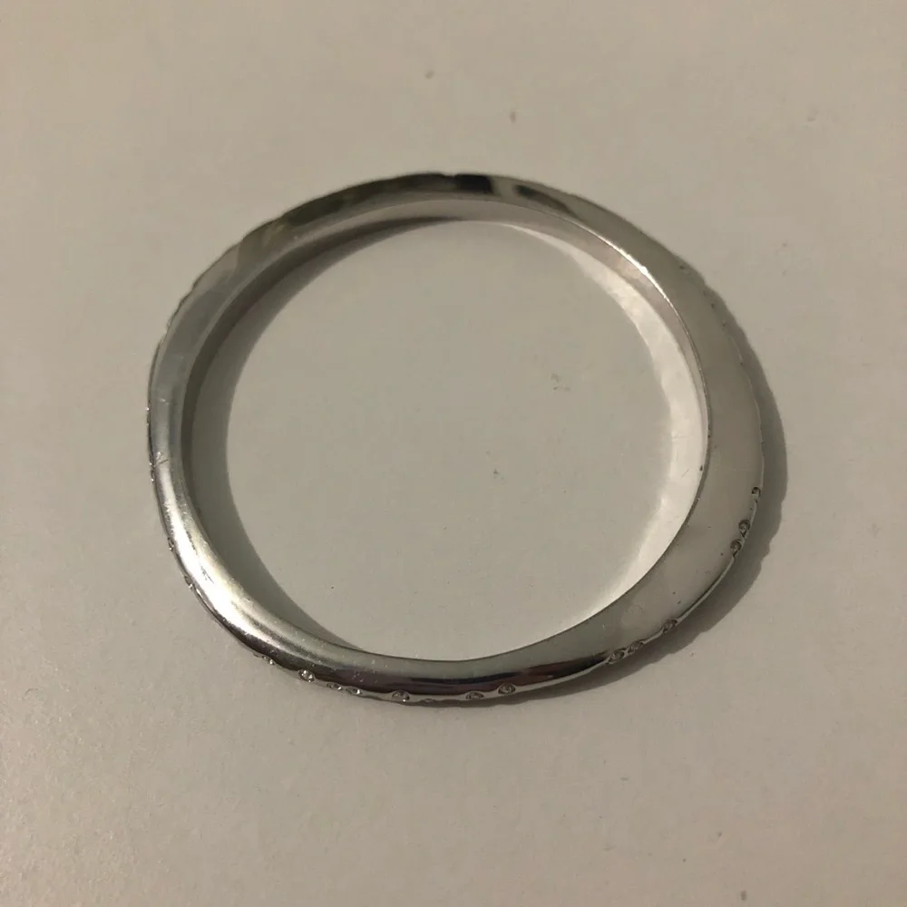 Swarovski Crystal Accent Bangle Bracelet Silvertone Asymmetrical